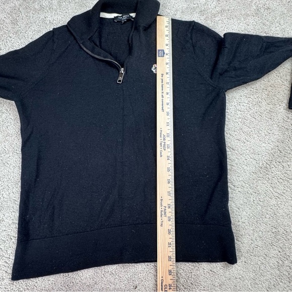 Ted Baker London Mens Black 100 Wool 1/4 Zip Sweater Skull Logo Size 4 - Picture 4 of 7
